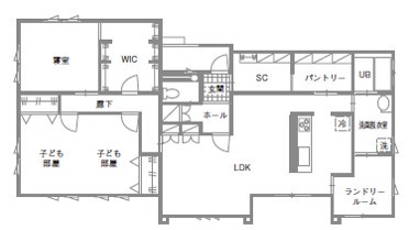 あいホーム。石塚工務店 【平屋/間取り図有】ブラックウォールのデザイナーズハウスの間取り図（3LDK）１階