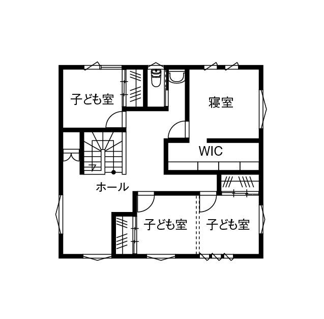 あいホーム。石塚工務店 【2900万円／多世帯／間取り図有】三世帯の大家族が笑顔で暮らすデザイン住宅の間取り図（5LDK）2階