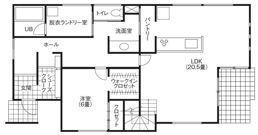 あいホーム。石塚工務店 【1950万円／間取り図有】シックなモノトーンでまとめたホテルライクな住まいでオシャレに暮らすの間取り図（3LDK）1階