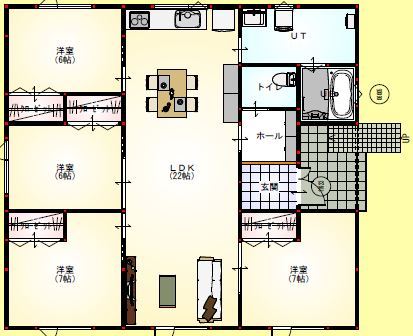 橋本建設 【札幌市/4LDK/バリアフリー/平屋】末永く安心して暮らせるバリアフリーを叶えた平屋住宅の間取り図（4LDK）1階