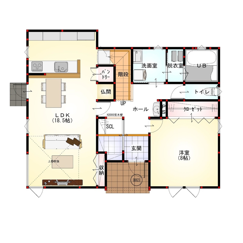 橋本建設 【2000万円台後半／間取図あり／二世帯住宅】機能にもデザインにもこだわった、家族全員が快適に暮らせる家の間取り図（3LDK）1階