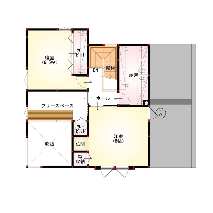 橋本建設 【2000万円台後半／間取図あり／二世帯住宅】機能にもデザインにもこだわった、家族全員が快適に暮らせる家の間取り図（3LDK）2階