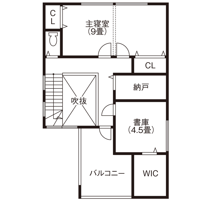グランディルホーム 【2350万円×4連FIX窓の吹き抜け】光は取り入れ、外部の視線は通さない！高い防犯性と独立性を保持の間取り図（3LDK＋F）2階