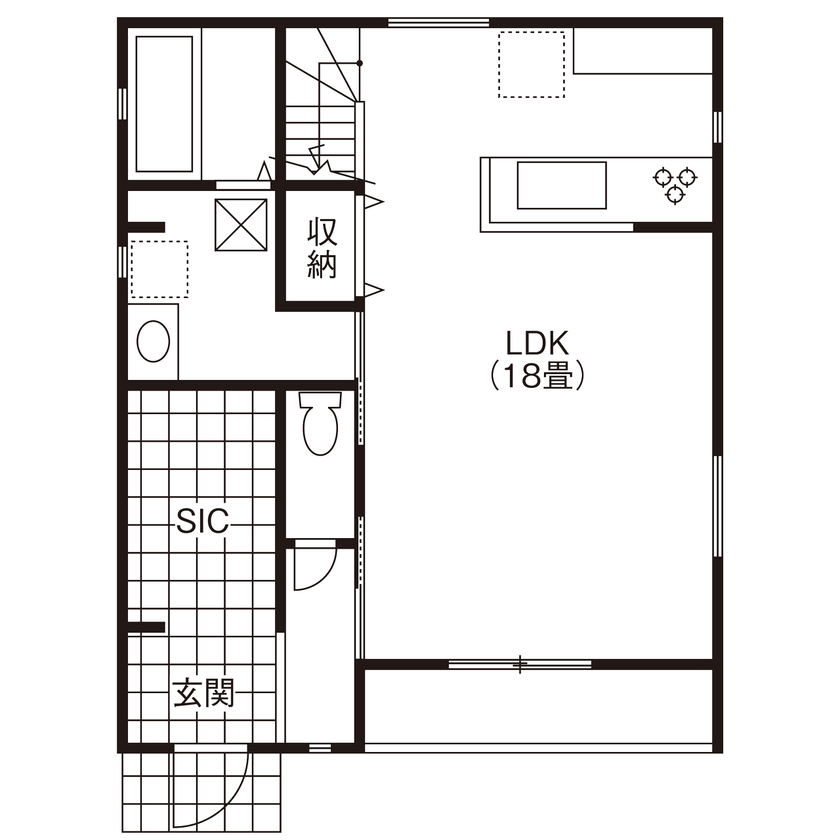 グランディルホーム 【1710万円×巨大カーポート】床面積を抑えつつ、どこまでチャレンジできるか？設計力が試された1棟の間取り図（3LDK）1階