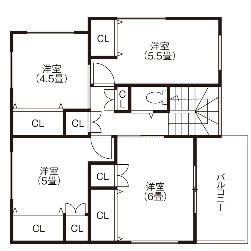 グランディルホーム 【1880万円×変形地を利用した3台駐車場】白一色の壁紙で、家具・インテリアが映えるの間取り図（3LDK）2階