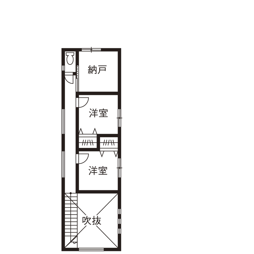 第一伊藤建設 【シンプルモダン｜間取り有】明るさと開放感のヒミツは窓と吹抜けにあり！南北に長い縦長の家の間取り図（4LDK）２階