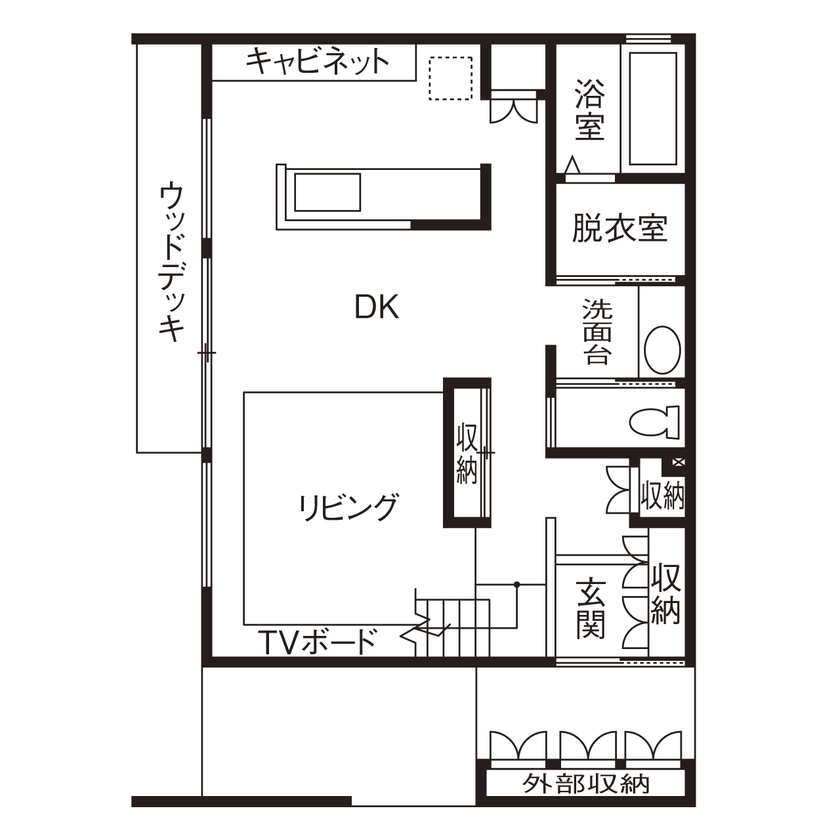ハウスクラフト 【間取り図】見学会、モデルハウスを見る度おしゃれなデザインにびっくり。ワクワクする提案は住み心地も◎の間取り図（3LDK＋WIC）1階