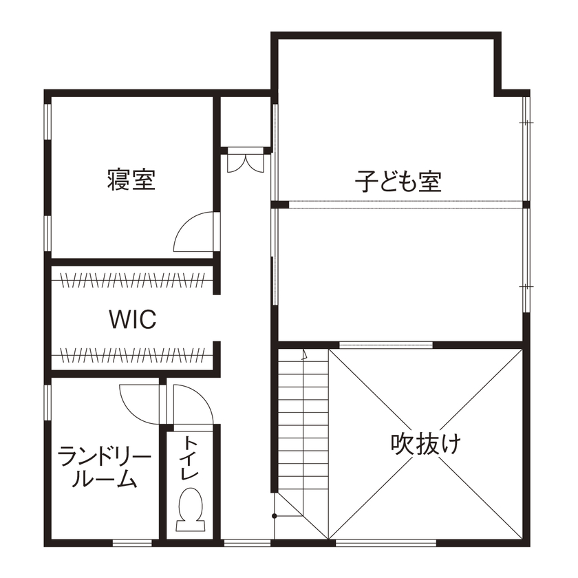 ハウスクラフト ダウンフロアで空間を活用した間取り。土間収納、スタディスペース、ランドリールーム等こだわりを全て実現の間取り図（4LDK+WIC）2階