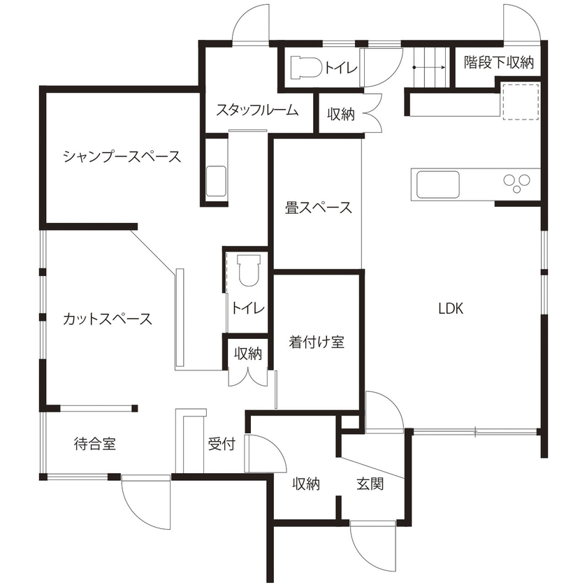 ハウスクラフト 【間取り図】結婚を機に建てたおしゃれな店舗併用住宅！通勤なしで時間節約→子育てなどゆとりのある生活にの間取り図（3LDK）１階