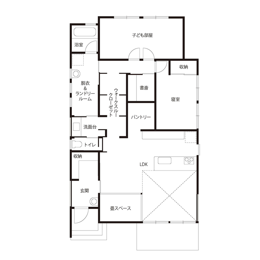 ハウスクラフト 【平屋／間取り図】暮らしやすさとデザイン性、２つを兼ね備えた平屋の間取り図（2LDK）１階