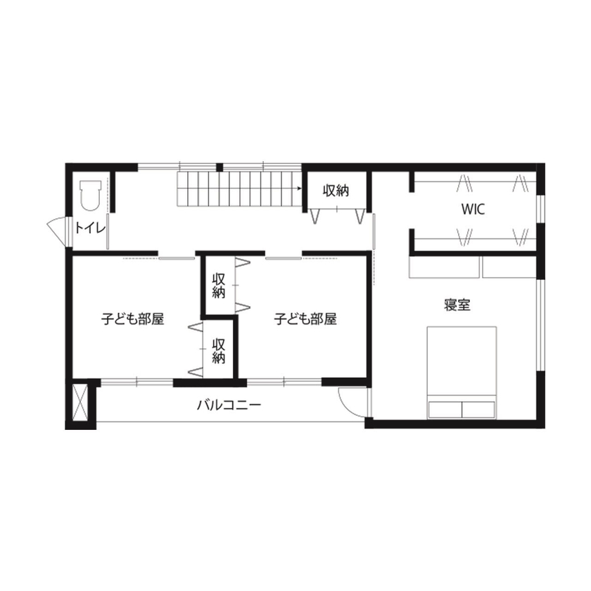ハウスクラフト 【2000万円台／自由設計／間取り図】敷地面積約100坪｜白とグレーでまとめた、植栽が映える二階建ての家の間取り図（4LDK）2階