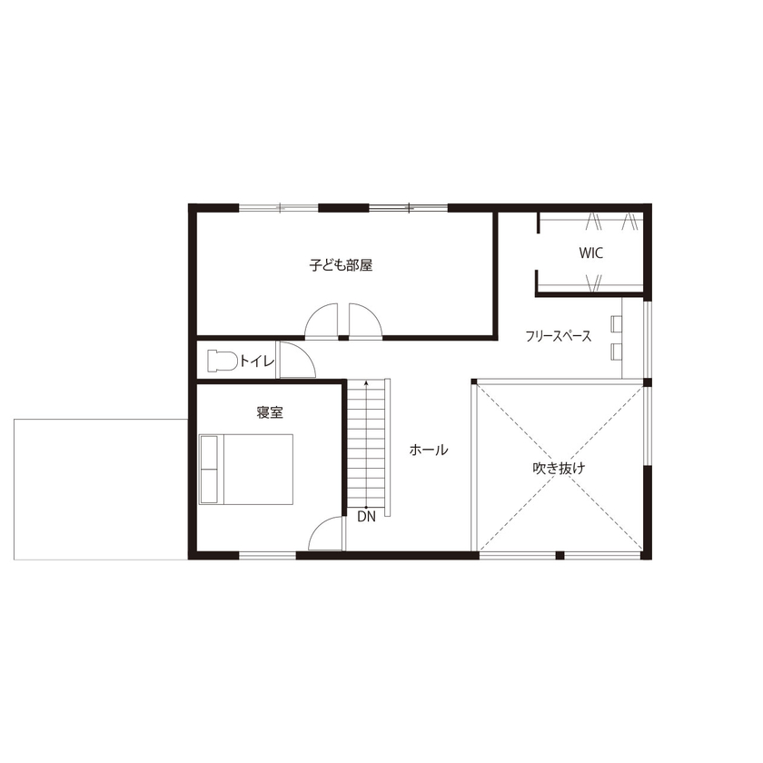 ハウスクラフト 【3000万円台／40坪／間取り】玄関から庭までつながる土間リビング＆薪ストーブがある家の間取り図（3LDK）2階