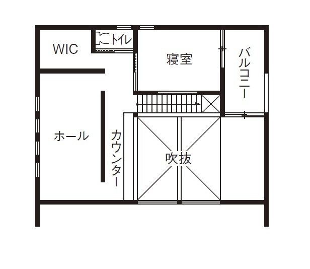 ハウスクラフト 【間取り図】大空間の吹抜けで光と風を感じるおしゃれな2階建て!自然素材の心地よさで暮らしをより豊かにの間取り図（2LDK）2階
