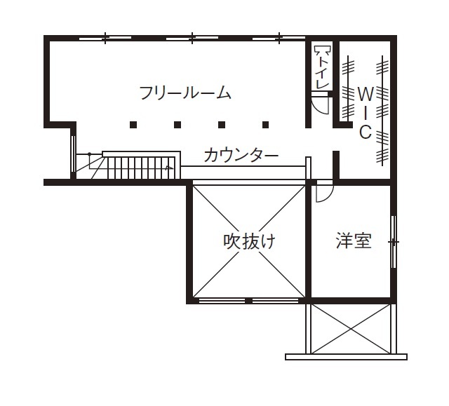 ハウスクラフト 吹抜けとパパ念願のトレーニング室を実現した、天然木をふんだんに使った家。「家事ラクなのも魅力です！」の間取り図（3LDK+フリールーム）2階