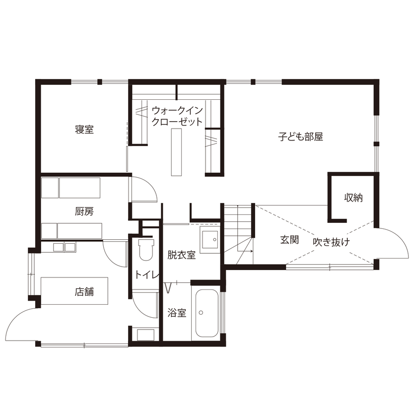 ハウスクラフト 【2000万円台/間取り図/デザイン×性能】自然豊かな立地を活かし、家族との時間を楽しむ店舗併用の2階建ての間取り図（2LDK）1階+店舗