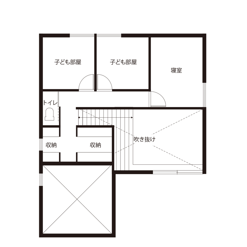 ハウスクラフト 【2000万円台/間取り図/3LDK】白基調のモダンテイスト｜大階段×約8帖の吹き抜けが作りだす開放的な住まいの間取り図（3LDK）2階