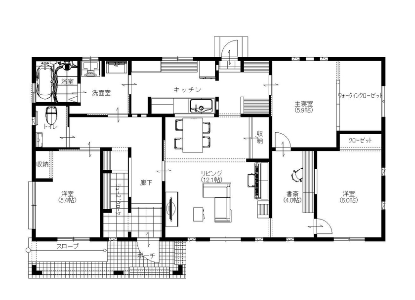 リバティーホーム ココチヨイ家 【みやき市/1500～2000万円/４LDKS】アンティークな趣に憩う平屋造り 想いを全て映した塗り壁＆無垢の家の間取り図（3LDK）