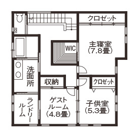 リバティーホーム ココチヨイ家 【福岡県／3LDK+ビルトインガレージ付／3階建て】アイシネン断熱で快適さを実感　自由に楽しく家づくりの間取り図（4LDK）3階