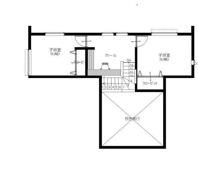 リバティーホーム ココチヨイ家 モダンなハイデザイン、流れる木目天井に癒しを感じる。の間取り図（4LDK+フリースペース）2階