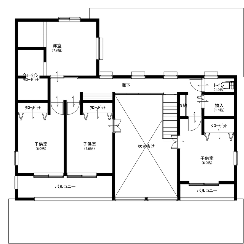 リバティーホーム ココチヨイ家 ビルトインガレージｘロマンｘ大空間の間取り図（４LDK+ガレージ）2階