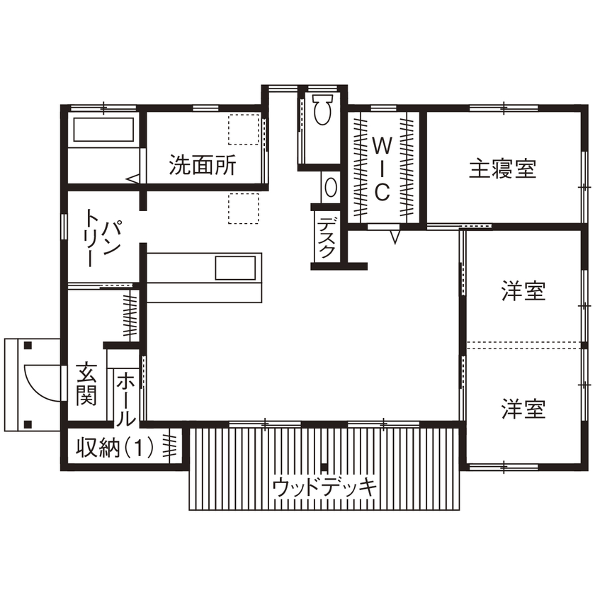 カステルホーム 【東近江市×平屋×1350万円】無駄な空間も予算も削減！今も将来も、暮らしやすいスタイリッシュな平屋の間取り図（2LDK）1階