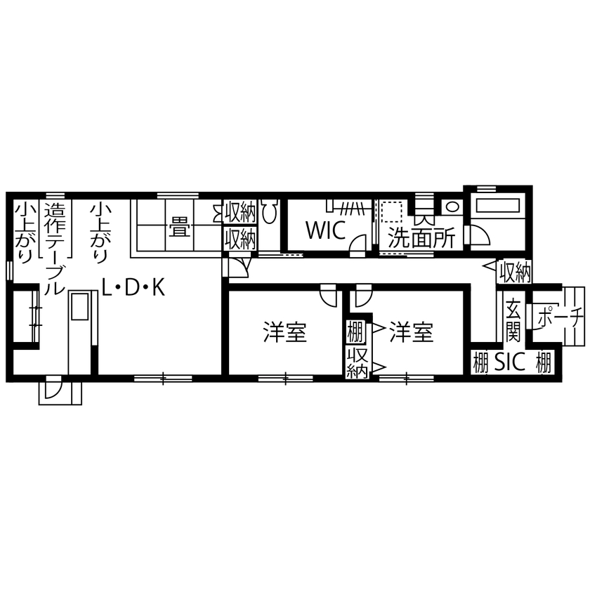 カステルホーム 【平屋／草津市／1962万円】小上がり和風ダイニングのある平屋。スムーズな動線で家事をアシストの間取り図（2LDK＋WIC）1階