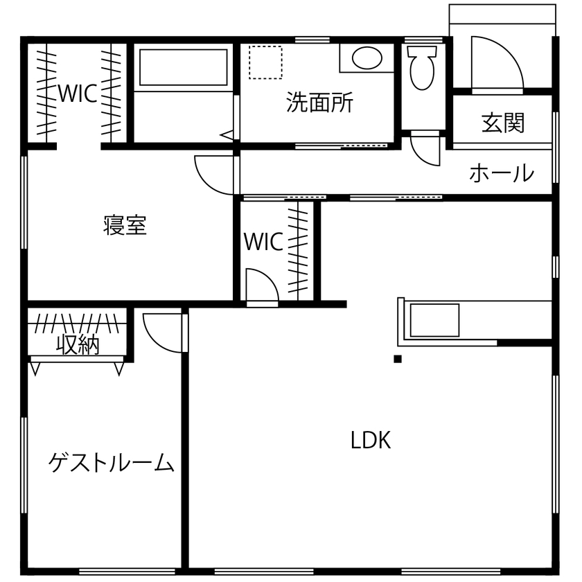 カステルホーム 【東近江市／1000万円台】一人暮らしを満喫！夢を詰め込んで叶えた平屋。３台分のガレージのある家の間取り図（2LDK）1階