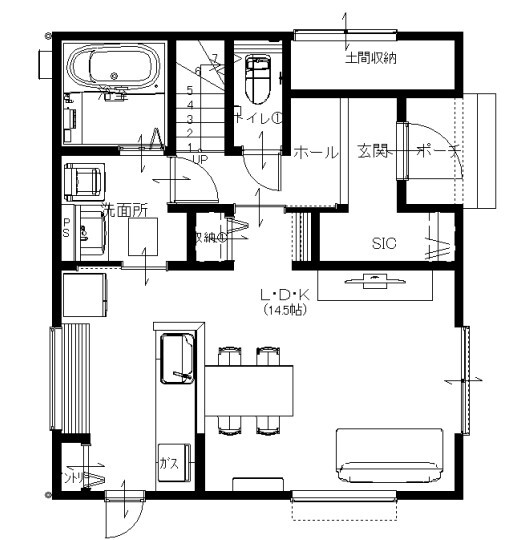 カステルホーム 【1000万円台×収納力】外部収納のあるコンパクトながら暮らしやすい家の間取り図（3LDK）1階