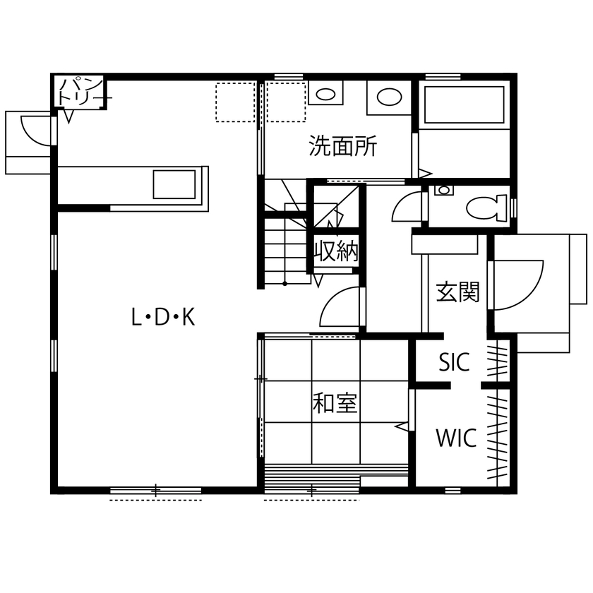 カステルホーム 【1850万円×近江八幡市×収納充実】主婦に嬉しい家事動線に特化した間取りで楽しく子育てできる家の間取り図（４LDK＋SCL＋WIC）１階
