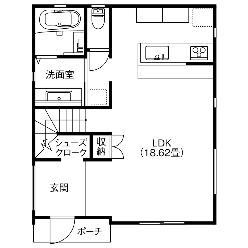 EASTYLE HOME（イースタイルホーム） 【1000万円台×延床29坪×間取り図】コンパクトな中に100以上のこだわり。コストを抑える提案が光る家の間取り図（3LDK＋2WIC）1階