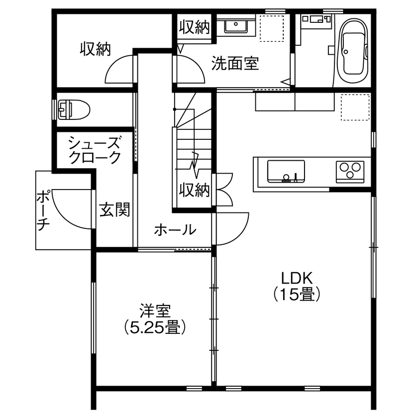 EASTYLE HOME（イースタイルホーム） 【1000万円台×自然素材×間取り図】ガルバの外観にカバ桜の無垢フローリング。質は高めてコストを抑えた家の間取り図（4LDK＋2WIC）1階
