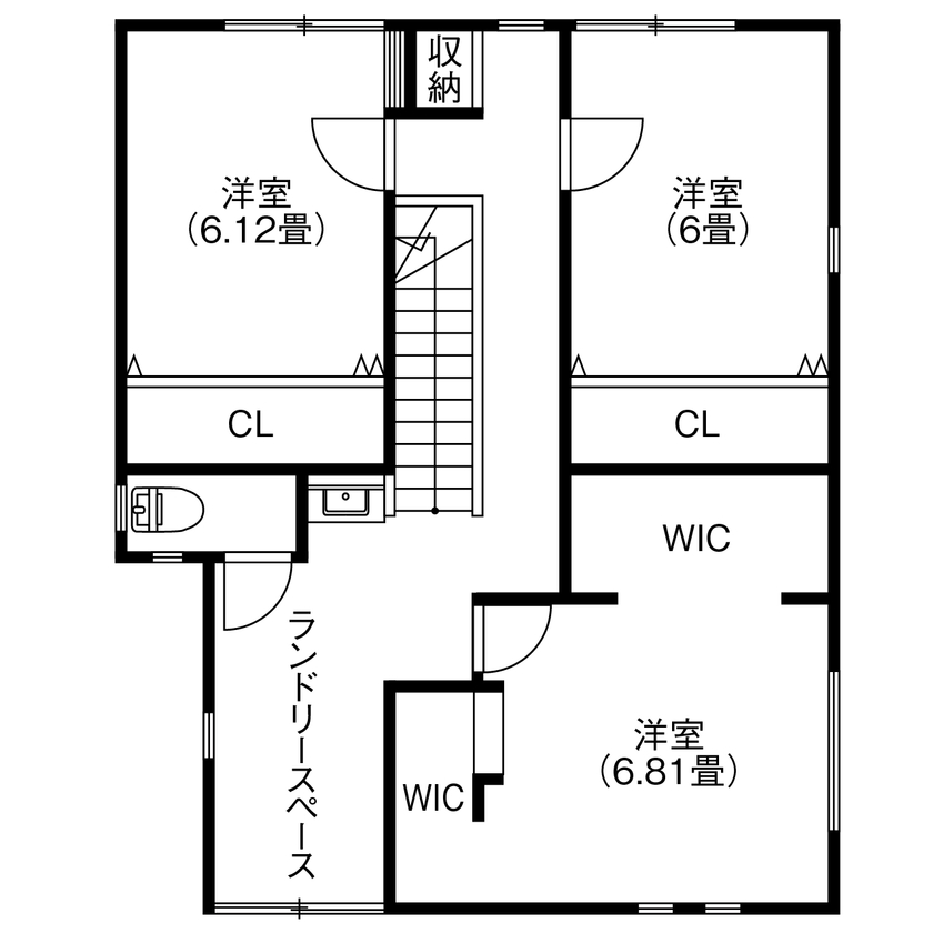 EASTYLE HOME（イースタイルホーム） 【1000万円台×自然素材×間取り図】ガルバの外観にカバ桜の無垢フローリング。質は高めてコストを抑えた家の間取り図（4LDK＋2WIC）2階