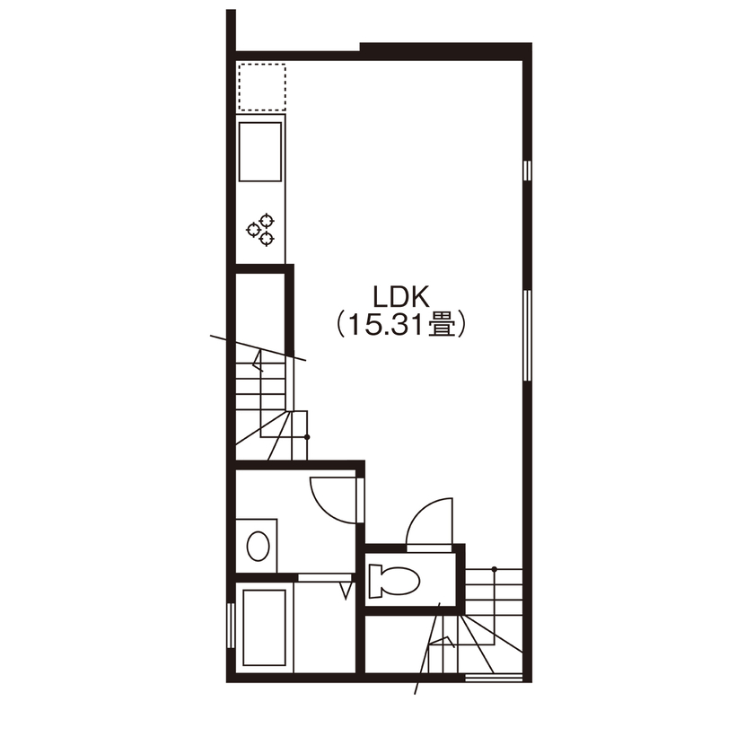 EASTYLE HOME（イースタイルホーム） 【1000万円台×狭小×ビルトインガレージ×間取り図有】間口4ｍ！車と海とネコを愛する吹抜けLDKの住まいの間取り図（1LDK＋ガレージ）2階