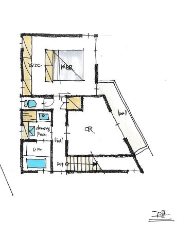 マドリヤアーキテクツ一級建築士事務所 【1500万円/間取り図有/がけ地隣接】狭小地・変形地・がけ地の技術集団が作る造作いっぱいのこだわりの家の間取り図（2LDK）2階