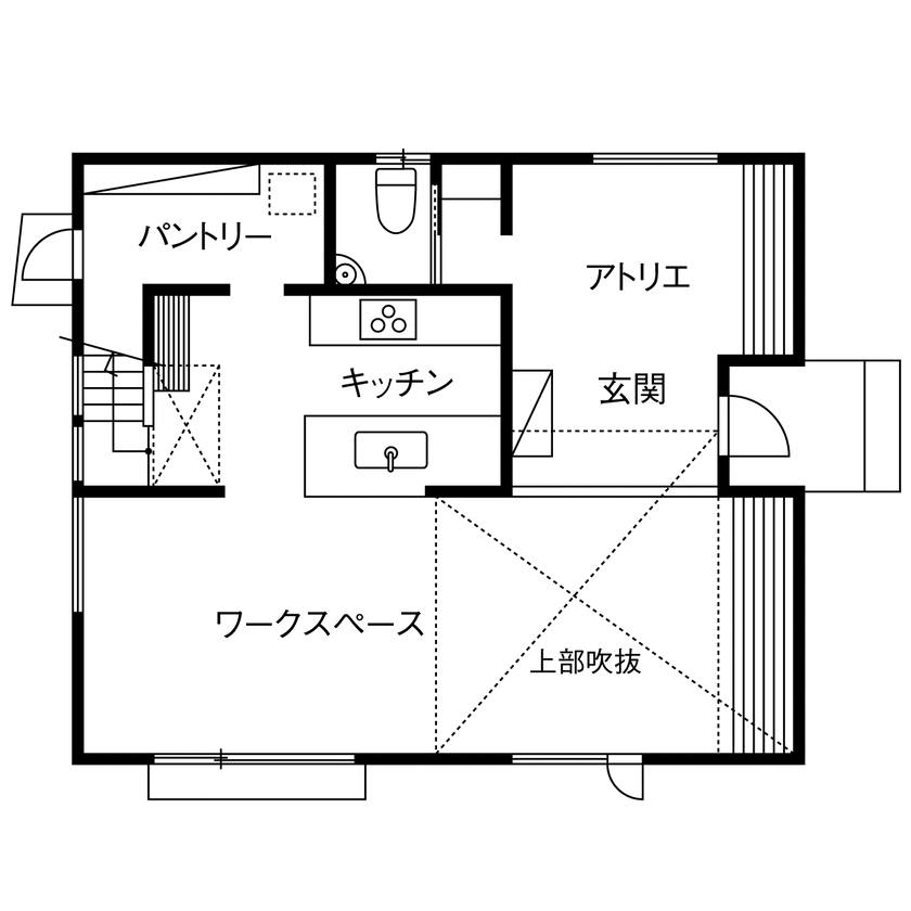 マドリヤアーキテクツ一級建築士事務所 【2020万円/間取図/店舗併用住宅】クリエイターが選んだ、要望を理解した提案力と＋αの工夫が詰まった家の間取り図（1LDK+ワークスペース）1階