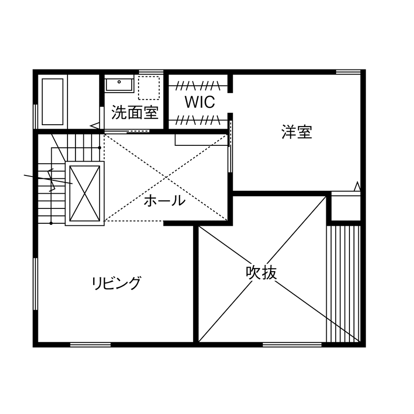 マドリヤアーキテクツ一級建築士事務所 【2020万円/間取図/店舗併用住宅】クリエイターが選んだ、要望を理解した提案力と＋αの工夫が詰まった家の間取り図（1LDK+ワークスペース）2階