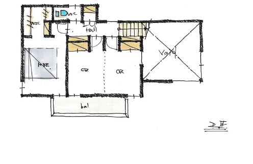 マドリヤアーキテクツ一級建築士事務所 【2000万円/間取り図有/狭小地/家事導線】無垢材を使ったこだわりあふれる住まいの間取り図（3LDK）２階