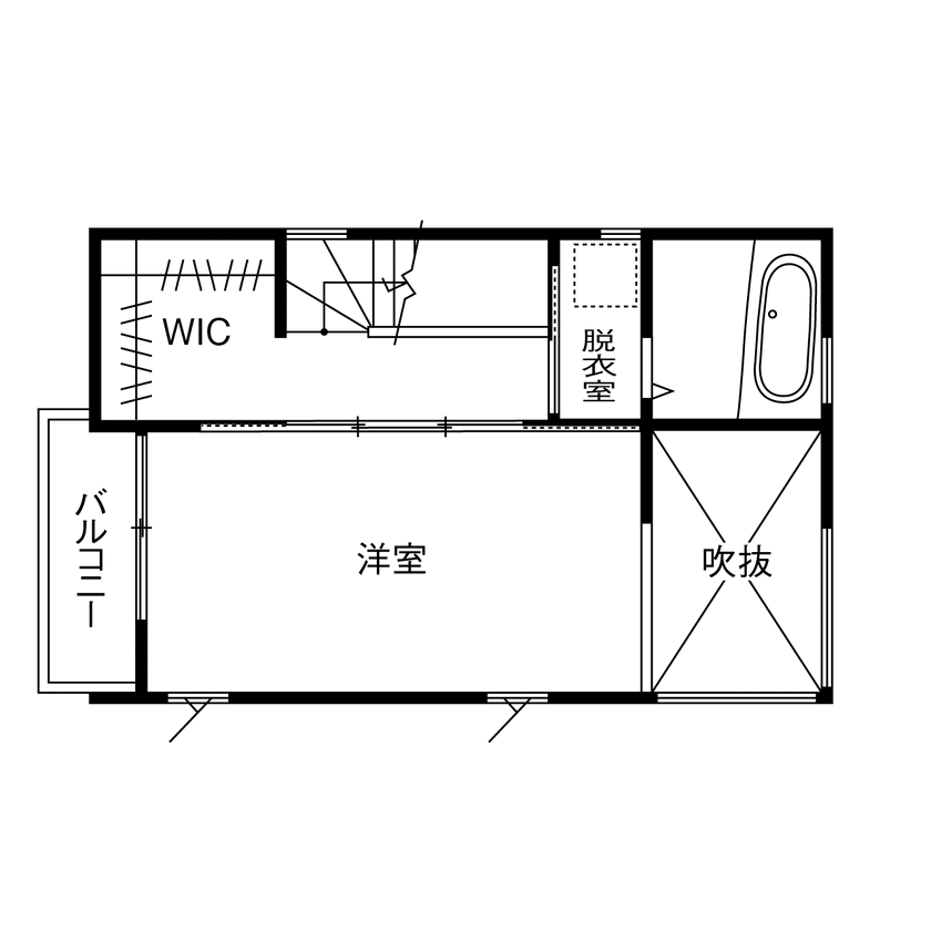 マドリヤアーキテクツ一級建築士事務所 【2030万円/間取り図有/狭小地/3階建て】建築面積10坪の住宅密集地に、吹き抜け配置で理想の明るい住まいにの間取り図（2LDK＋小屋裏+WIC）3階