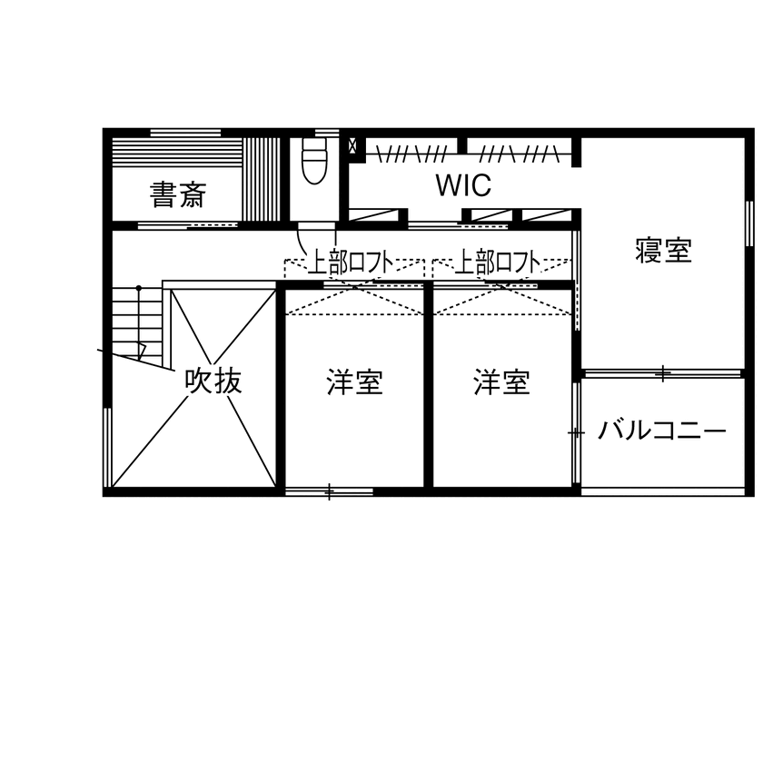 マドリヤアーキテクツ一級建築士事務所 【2158万円/シンプル】温もりと静寂を備えたナチュラルな住まい。大開口のオリジナル木製サッシがポイントの間取り図（3LDK+書斎+WIC+SCL）2階