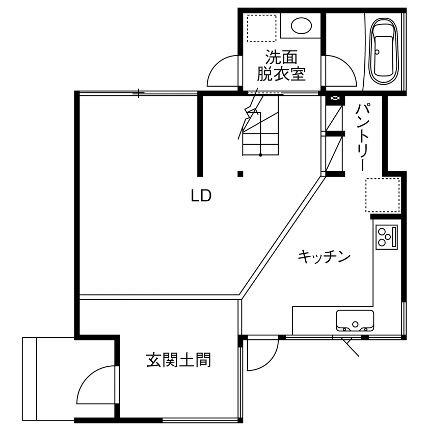 マドリヤアーキテクツ一級建築士事務所 難しい立地も設計の工夫で克服。デザインクオリティと絶妙なコストバランスも見どころの間取り図（1LDK+PC室+納戸+FS）1階