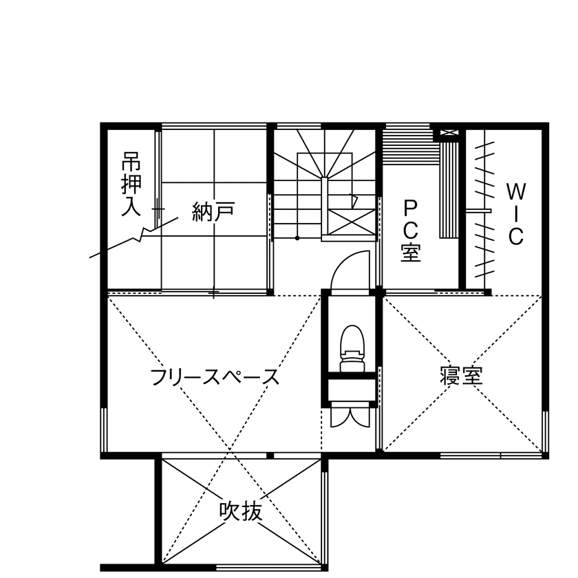マドリヤアーキテクツ一級建築士事務所 難しい立地も設計の工夫で克服。デザインクオリティと絶妙なコストバランスも見どころの間取り図（1LDK+PC室+納戸+FS）2階