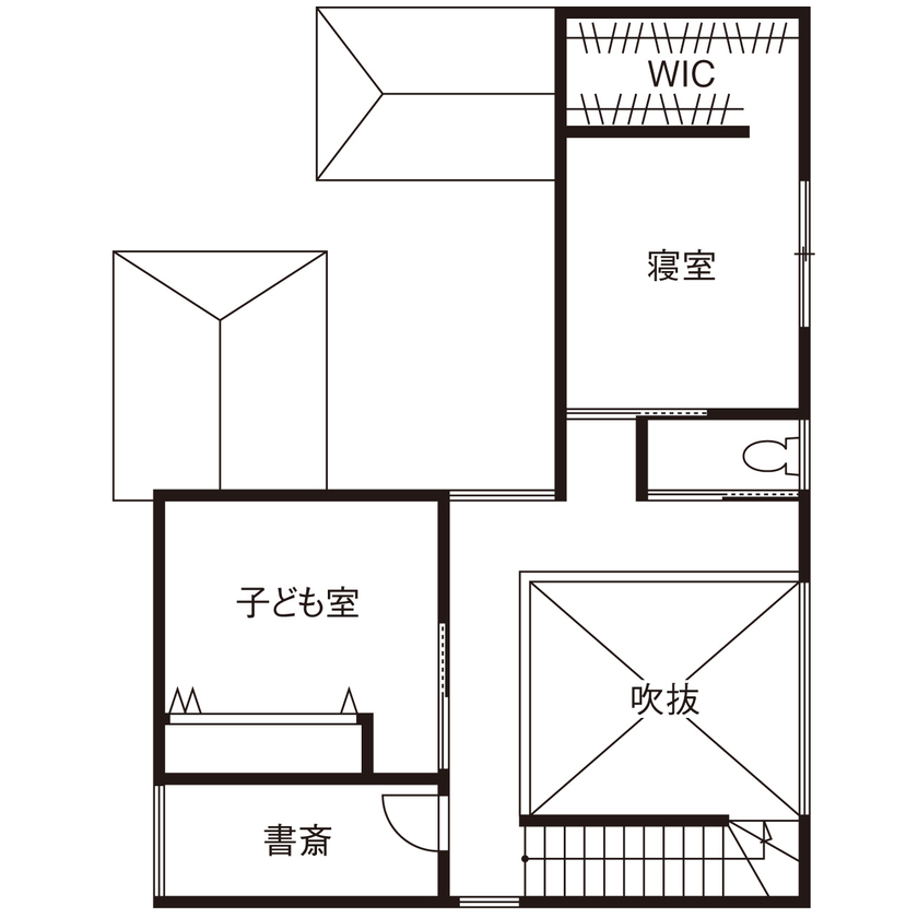 建築工房 【1500万円～/奈良県/28坪/間取り有】吹き抜けと窓が眺望を暮らしの中に、2つの庭が内と外を繋ぐ家の間取り図（3LDK）2階