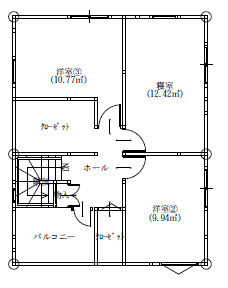 クラプトハウス 【滋賀県丨２階建丨4LDK丨1300万円丨間取り図有】大容量収納を備えた4人家族にぴったりな家/太陽光付きの間取り図（4LDK）２階