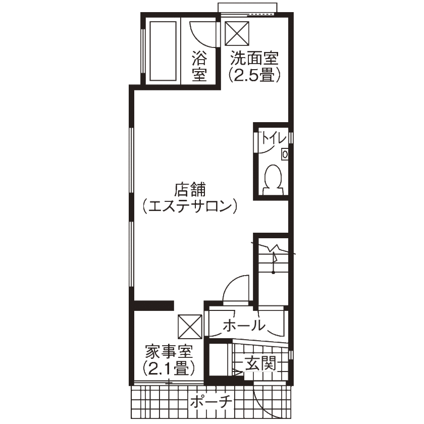 和光ホームズ 注文事業部 【大阪市/狭小/３階建て】予算も間取りも自由設計だから叶ったアイデア満載の店舗併用住宅の間取り図（3LDK＋WIC＋書斎）１階