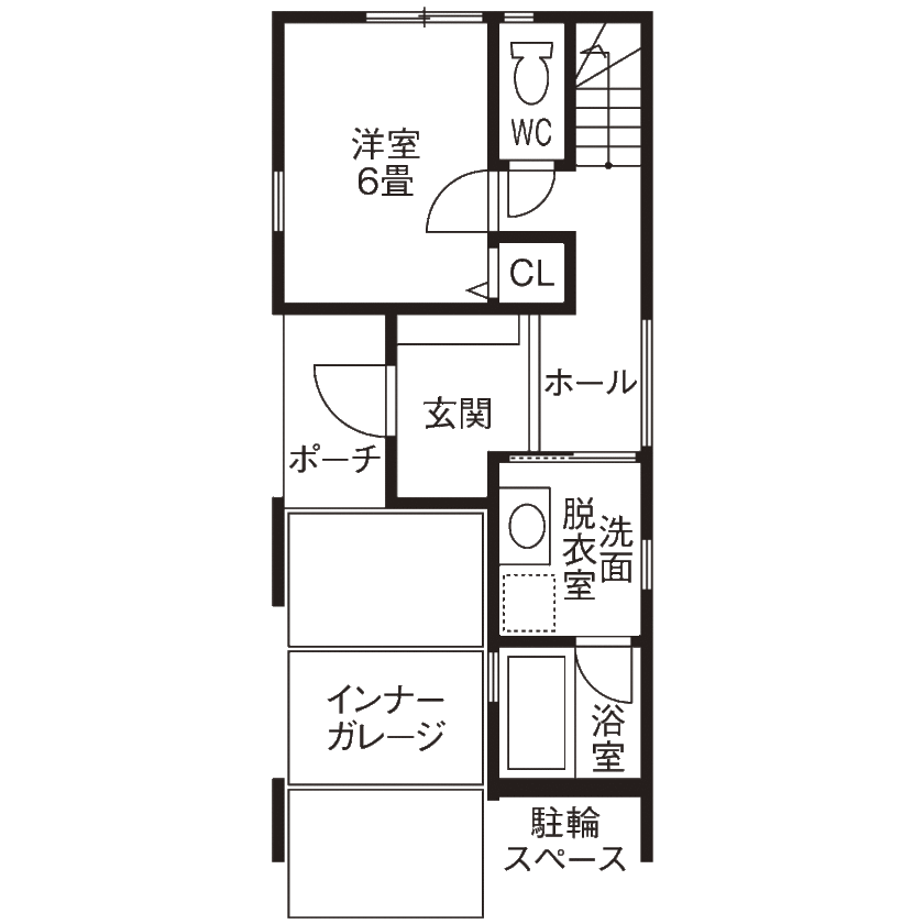 和光ホームズ 注文事業部 【大阪市/狭小/3階建て】LDKは21畳！光の通り道をつくり、隅々まで自然光が行き渡る家の間取り図（3LDK）1階