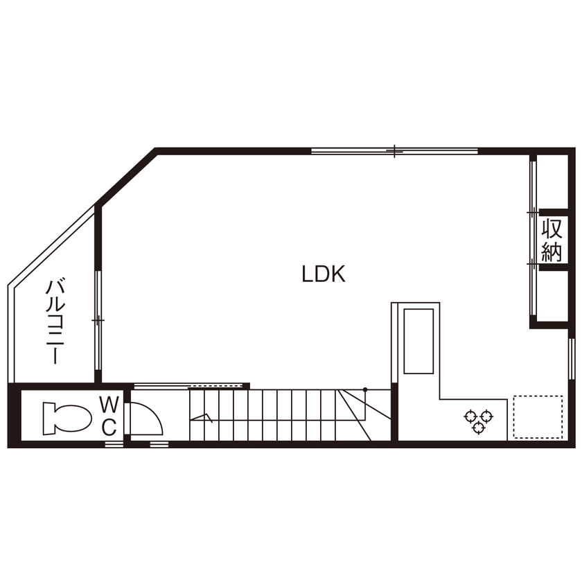 和光ホームズ 注文事業部 【大阪市/狭小/3階建て】土地15坪で叶えた屋上バルコニーがある開放的な暮らしの間取り図（3LDK＋屋上バルコニー）2階