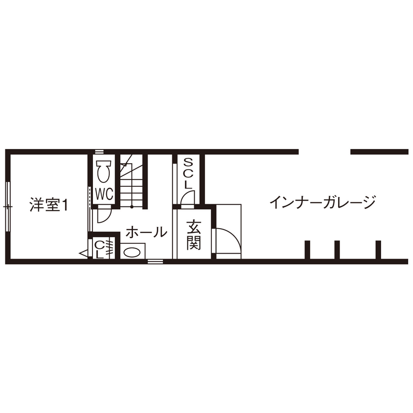 和光ホームズ 注文事業部 【大阪市/狭小/3階建て】土地約18坪でもゆったり４LDKプラスインナーガレージも！の間取り図（4LDK）1階