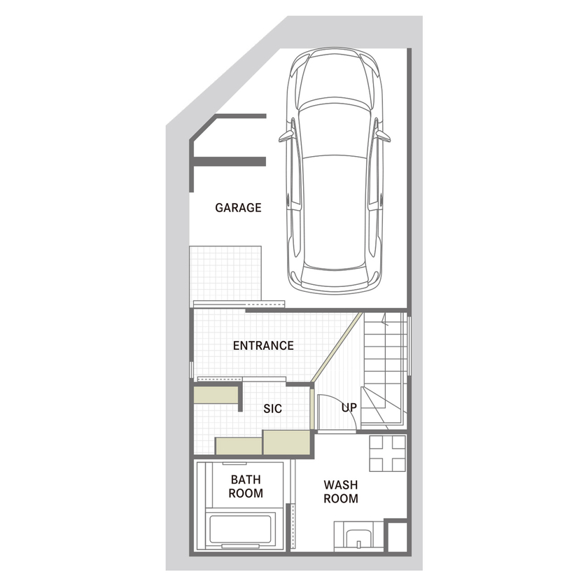 和光ホームズ 注文事業部 【大阪市｜狭小｜間取り図】敷地10坪台でも意外と快適！好みのデザイン＆インナーガレージ＆屋上も実現！の間取り図（2LDK）１階