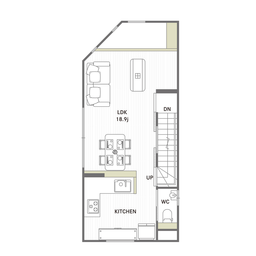 和光ホームズ 注文事業部 【大阪市｜狭小｜間取り図】敷地10坪台でも意外と快適！好みのデザイン＆インナーガレージ＆屋上も実現！の間取り図（2LDK）２階