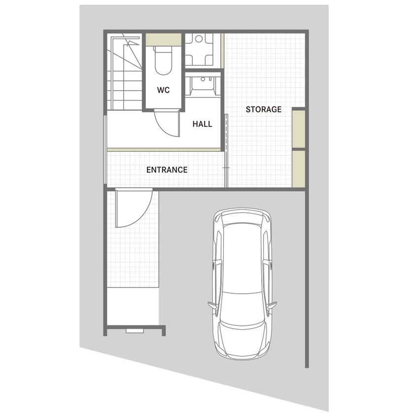 和光ホームズ 注文事業部 【大阪市｜事務所兼住宅｜間取り】歴史ある住吉の風景に際立つ、街の財産になるような佇まいで実現の間取り図（1LDK）１階